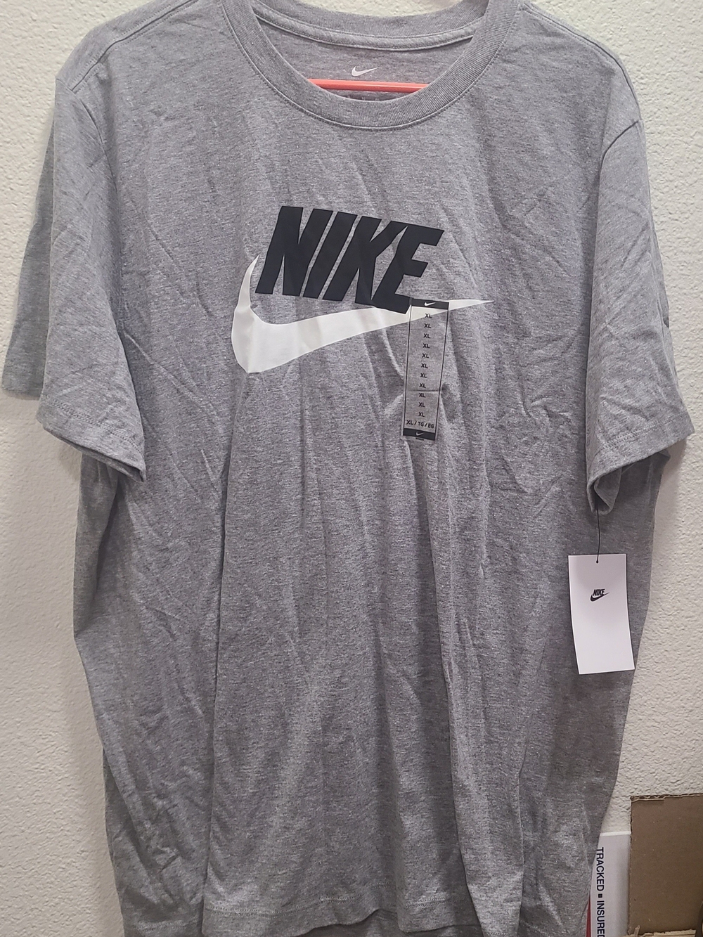Nike Men's Gray Short-Sleeve Tee with Black and White Logo